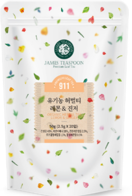 제임스티스푼 유기농 허벌티 허브티 레몬 진저, 6개, 20개입, 2.5g