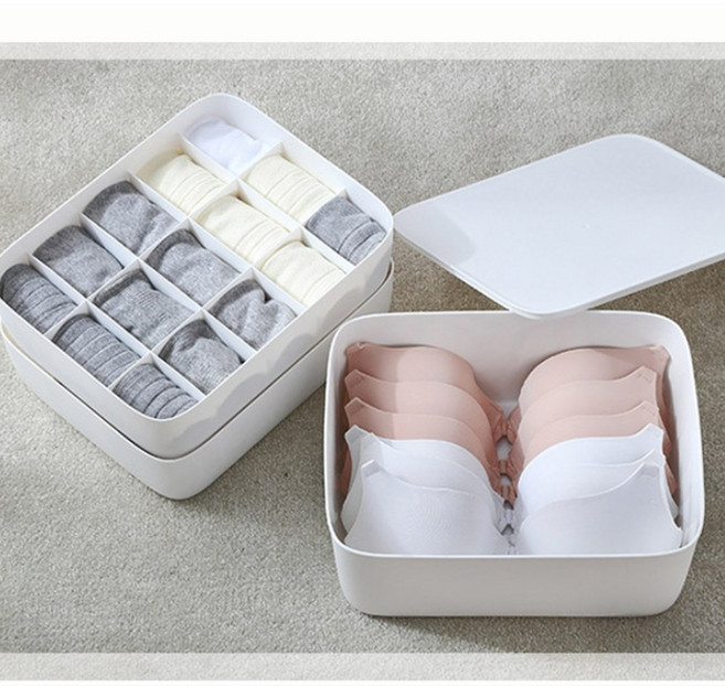 속옷 정리 케이스30x23 적층형 칸칸이 양말 브라 스타킹 뚜껑형 먼지 커버 플라스틱 보관함 정리함, 핑크15칸, 1개