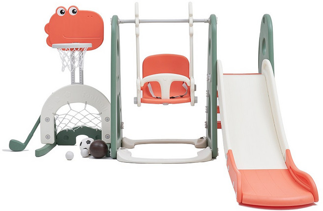 BeneBene 헬로 디노 미끄럼틀 + 그네 + 농구대 세트, 그린, 1개