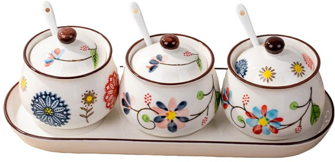 clever 뚜껑있는 양념통 3개입, 1개, 양념통 + 스푼 + 받침대