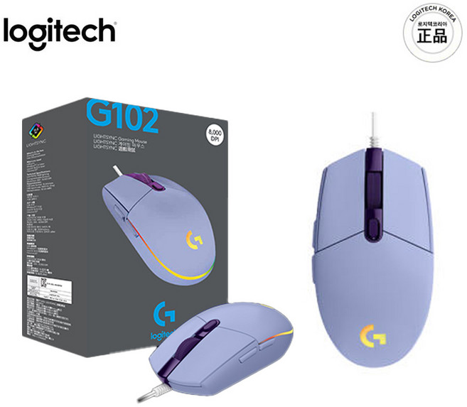 로지텍 G102IC (Internet Cafe) 2세대 LIGHTSYNC 게이밍 유선마우스, G102 2세대, 라일락