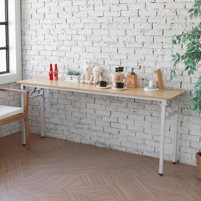 필로스 접이식 책상 철제 긴 컴퓨터 공부방 학원 회의실 원룸 서재 간이 테이블 슬림 접이식책상, 내추럴