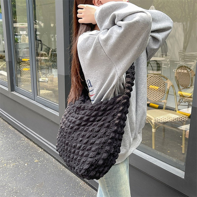 日系泡泡雲朵包清新大容量斜挎包托特包單肩帆布包學生簡約上課包