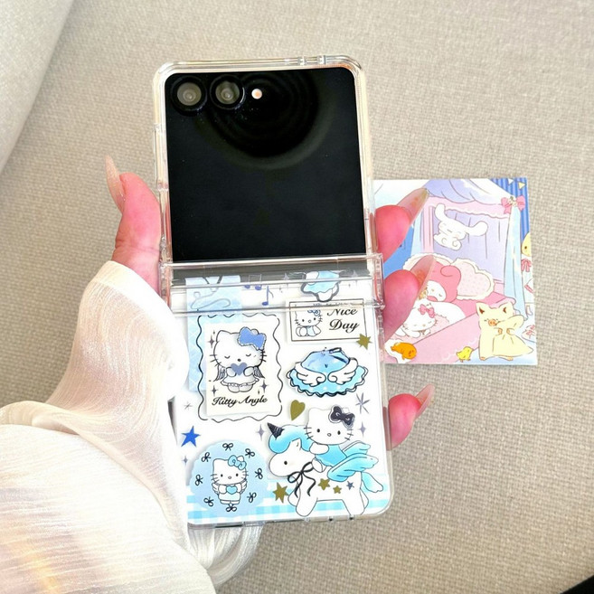 갤럭시 제트플립7 케이스 맥세이프 힌지보호 투명실리콘 캐릭터 큐티 서핑 KT 캣핸드폰케이스