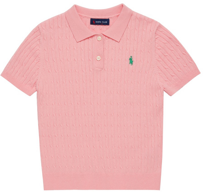 라파클럽 아동 케이블 카라 반팔 니트 스웨터 꽈배기 여름 자수 로고