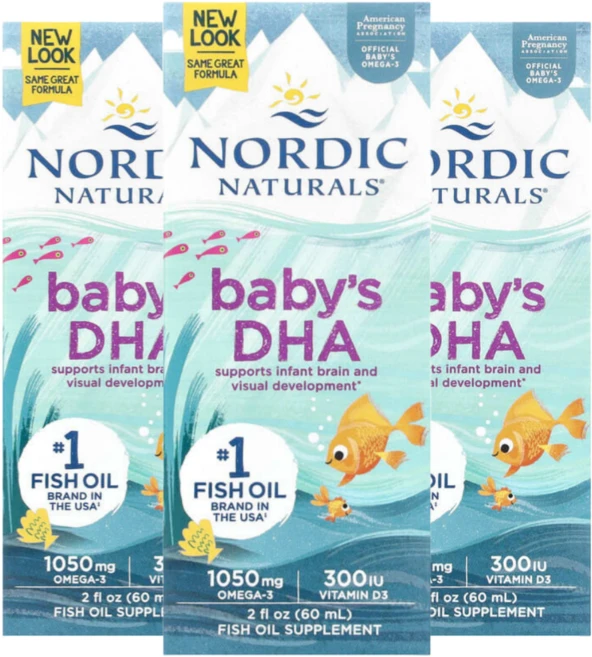노르딕내추럴스 베이비 DHA 1050mg 300 IU 비타민 D3 60ml X3, 3개 - 쿠팡