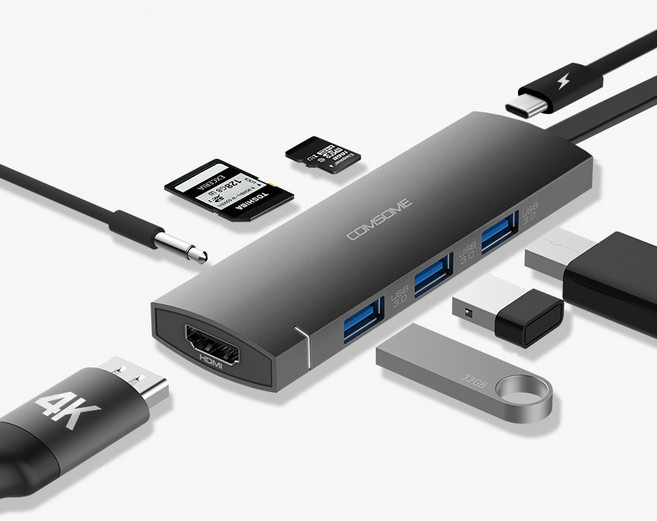 컴썸 C타입 8포트 HDMI USB 3.0 멀티 허브 CT-81P, 스페이스그레이, 1개