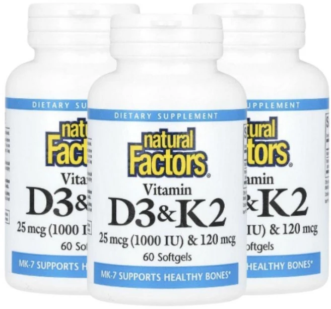 네츄럴팩터스 비타민D3 & K2 소프트젤 60정, 3팩 - 쿠팡