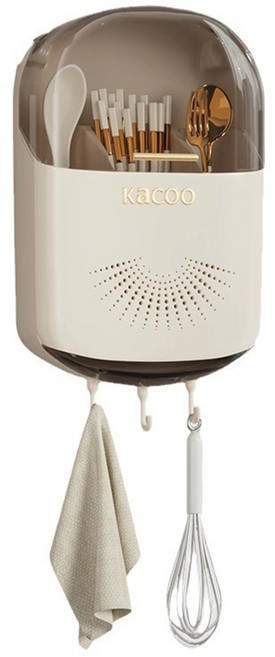 클로버 테크 다용도 무타공 벽걸이 물 받침 수저분리 수납통, 1개, 아이보리