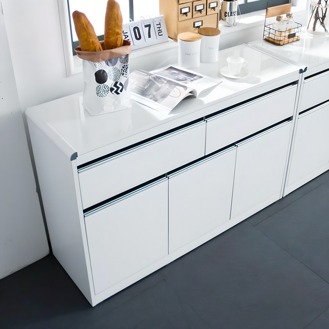 쿠킹 LPM 와이드 서랍 수납장 1250, 오크화이트