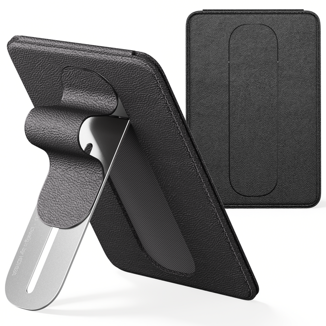 AITEWO 아이폰 핸드폰 맥세이프 카드지갑 홀더 거치대 스탠드 2장수납 슬림 강력자석 부착형 교통카드 인식, 1개, 블랙