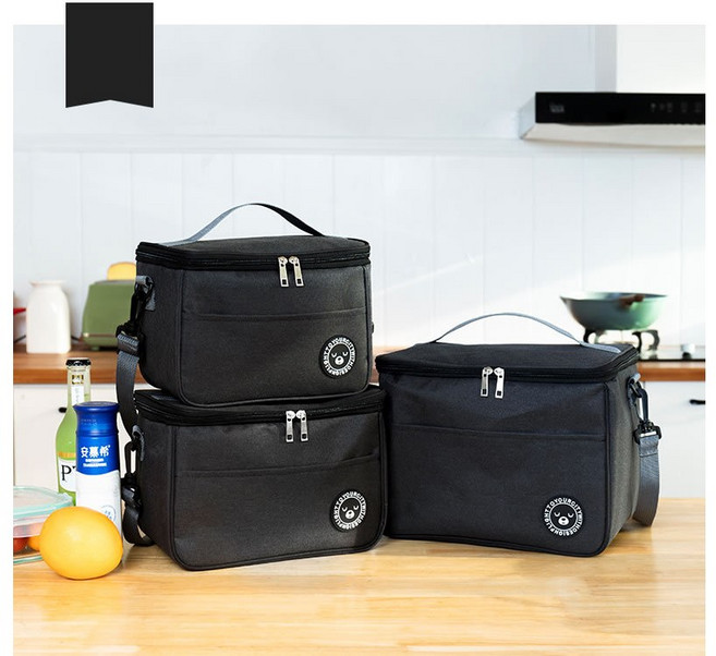 이누아 곰돌이 캠핑 피크닉 직장 도시락 보온보냉백, 블랙, 1개