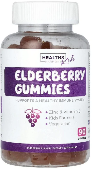 헬스하모니 엘더베리 라즈베리 비타민C 아스코르브산 아연 블랙엘더베리열매 어린이용 젤리90개, 1개, 90정 - 쿠팡