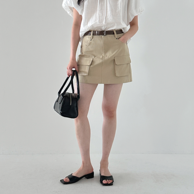 벨티드 빅 포켓 포인트 카고 미니 스커트
