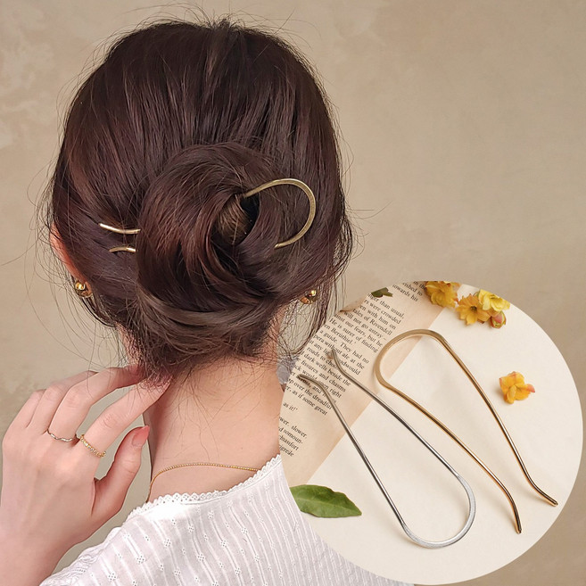 초콜리트쥬얼리 2개1세트 어스 무광 슬림 메탈 유핀 스지 12cm 데일리 올림머리 헤어비녀