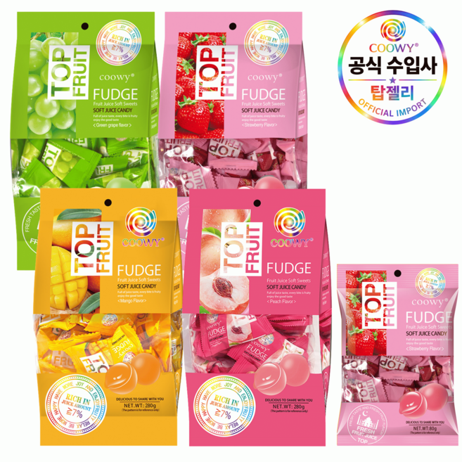coowy 쿠위 탑젤리 5종 세트 망고+복숭아280g 딸기+청포도320g + 딸기80g, 1.28kg, 1세트