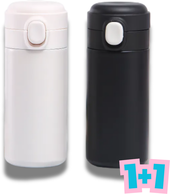 Jipong 원터치 보온보냉 텀블러 보온병(1+1), 2개, 320ml, blk+w