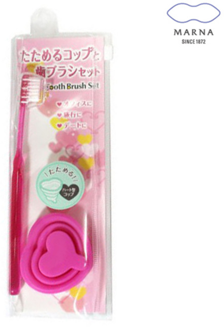 일본 마나/접이식컵 칫솔세트/여행용/오피스용/실리콘, 핑크, 1개