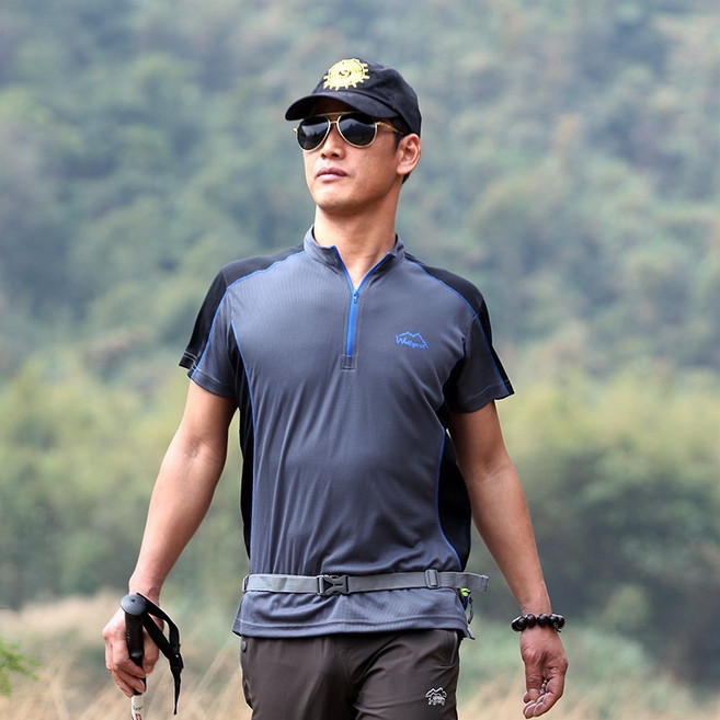 衣貳山 男款短袖運動衣 登山排汗衫 透氣速乾 灰色 3XL