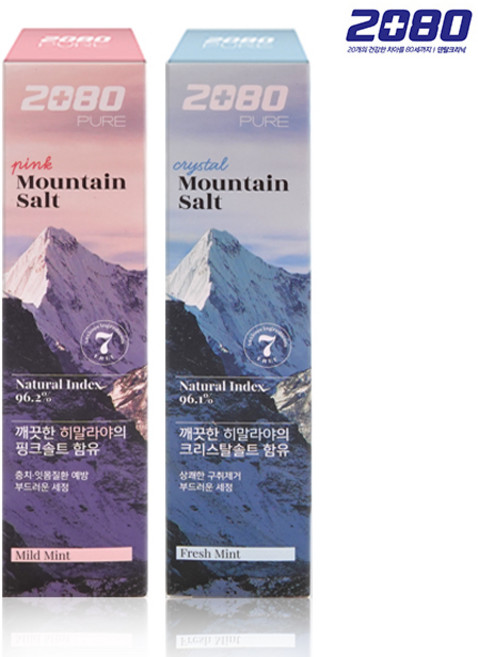 2080 퓨어솔트 치약 크리스탈민트1개+핑크민트1개, 1세트