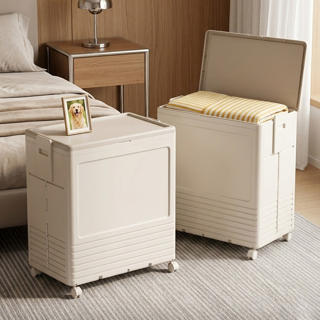 YEAAYE 접이식 폴딩 이동형 리빙박스 대형 수납함 낮은 손잡이형, 아이보리, 2개