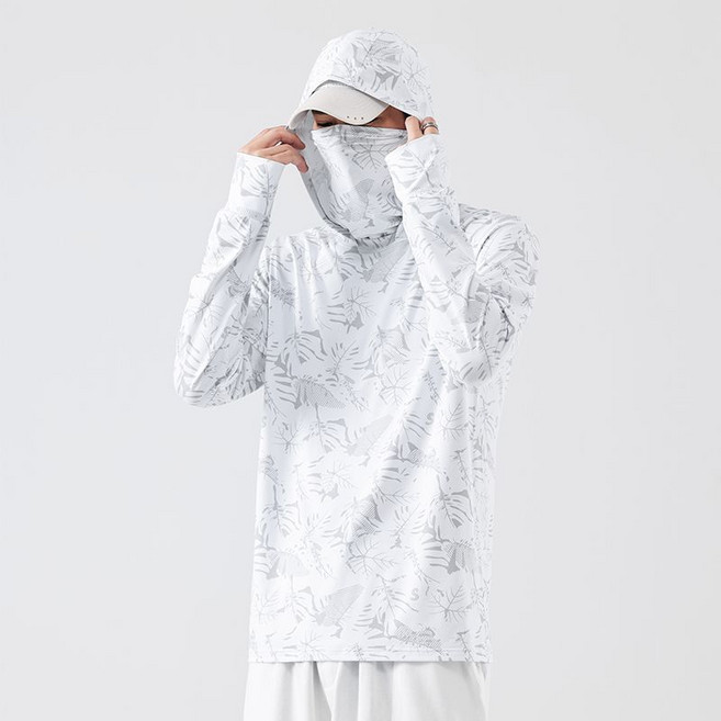 防曬服 釣魚戶外防紫外線冰絲透氣遮面長袖衣, 1個, 白色2045款2XL 【160-180斤】