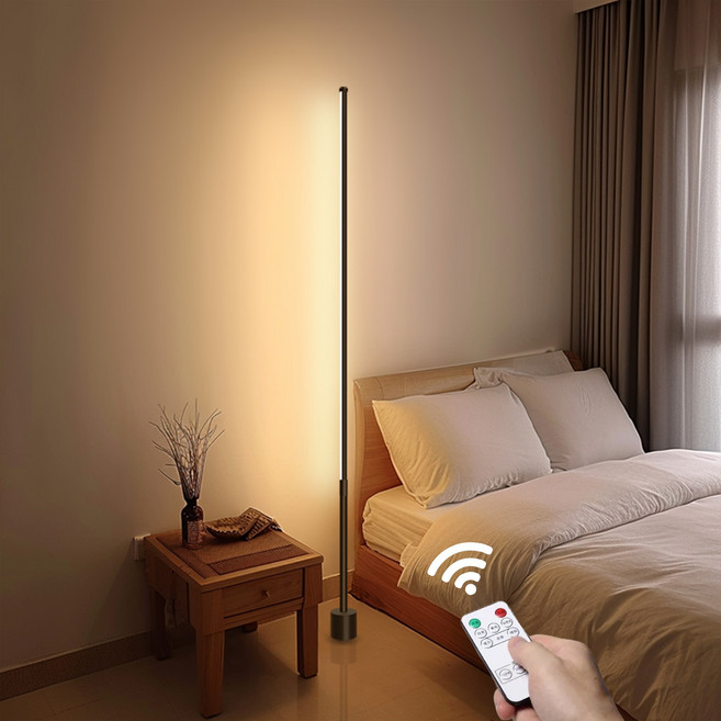 SASAKO 무선리모컨 LED 플로어 장스탠드 조명 3색모드 밝기조절 침실 거실 무드등, 블랙
