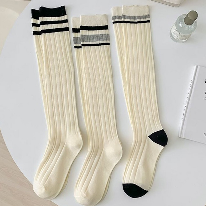 시우리빙 스트라이프 배색 니삭스 무릎양말 3P 1세트