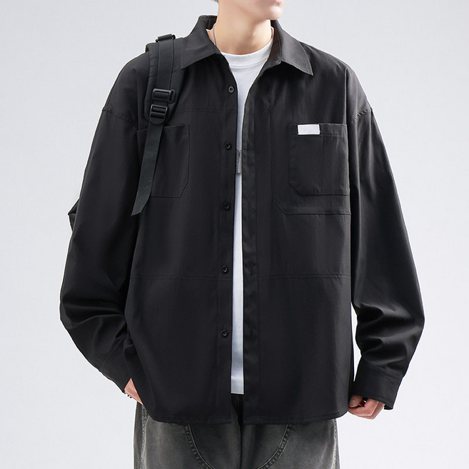 작업복 긴팔 셔츠 외투 남성 봄용 빈티지 매치성 좋은 넉넉한 셔츠 큰사이즈