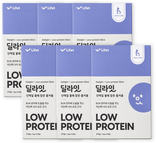 딜라잇 Low protein 영양 간식 강아지 고양이 저단백 신부전 신장, 210g, 6개