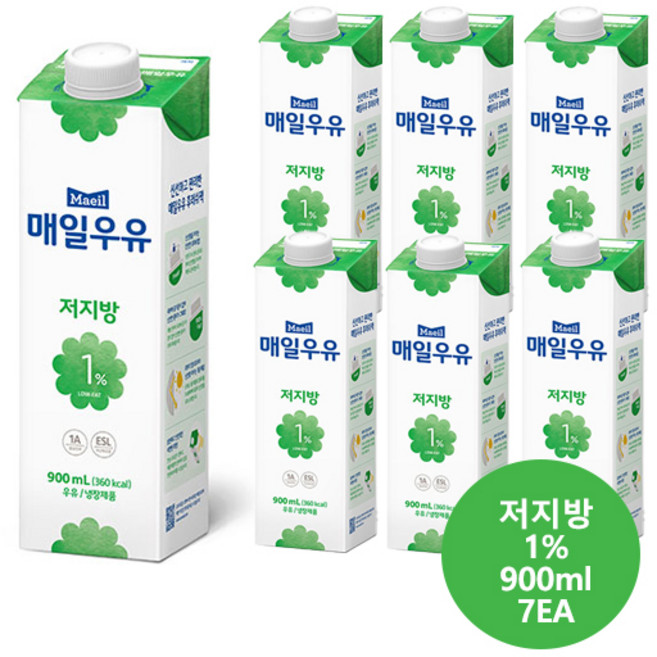 매일우유 저지방1% 우유 900ml 7개/무료배송, 7개