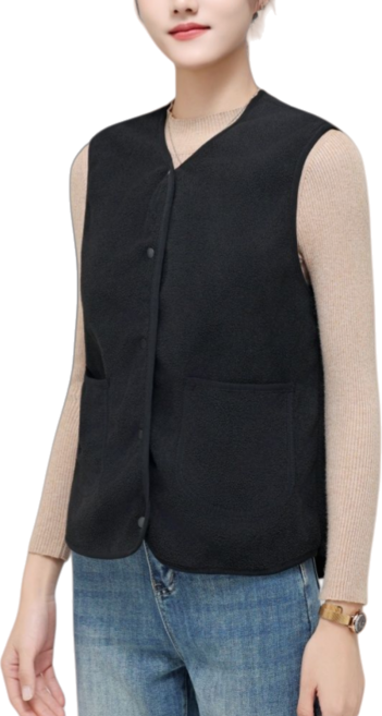 Makone 여성 봄 가을 노카라 오피스 이너 플리스 조끼