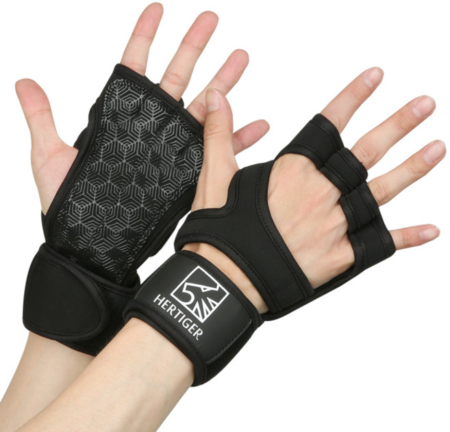 허타이거 크로스핏 4구 헬스장갑 손목보호, 블랙