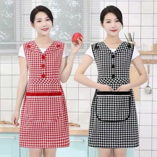 여성 앞치마 가성비 순면 코튼 원피스 보육교사 주방 어린이집 프릴 면 여름 앞치마 빅포켓 주머니, 브라운, 1개