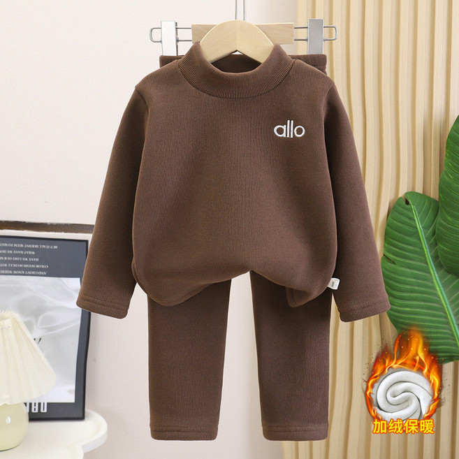 allo 兒童秋冬加絨保暖內衣套裝 男女寶寶高領打底家居服