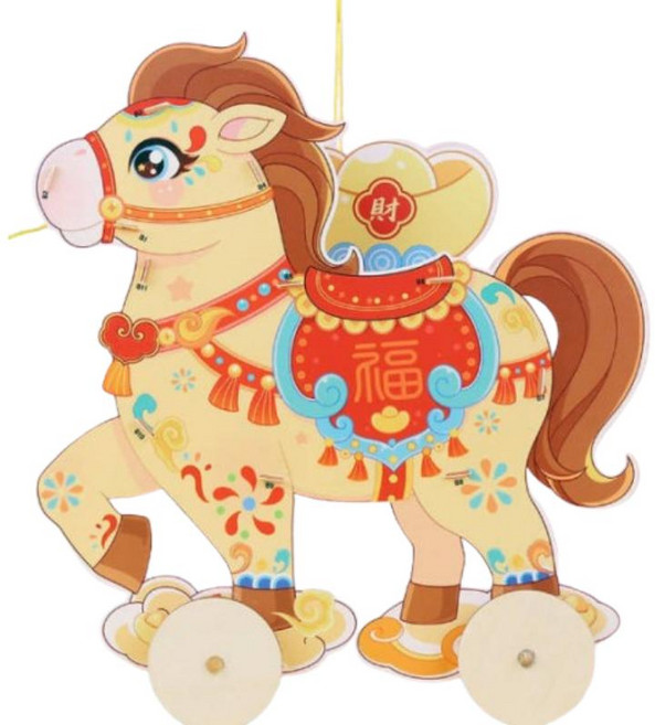 車輪馬年元宵燈籠︱新年 春節 福馬燈籠 可拉可提 發光花燈 手作材料包︱麥手作, B金色, 1個