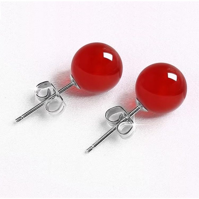 빨간그린노랑 원석 구슬 귀걸이 옥 볼 귀찌 여성 패션 선물귀걸이 비즈심플귀걸이EH038