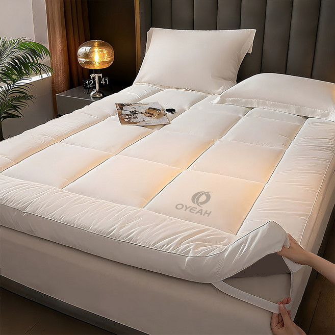 OYEAH 통세탁 사계절 푹신하고 두꺼운 침대 토퍼, 흰색