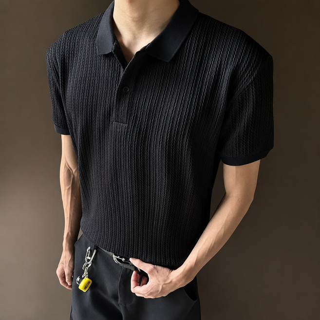 ANYOU 남성 여름 쿨링 슬림핏 스트라이프 반팔 티셔츠