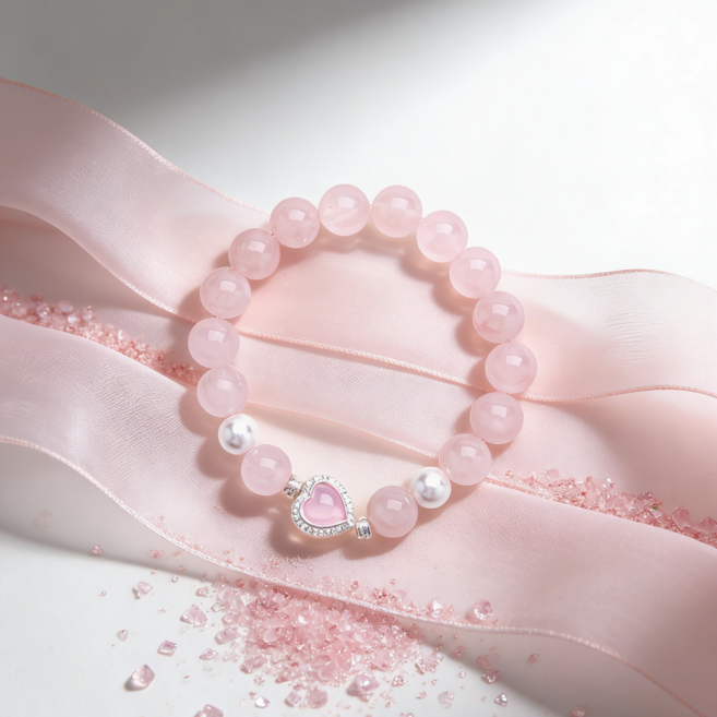 PolarAbyss 로즈 쿼츠 원석 팔찌 사랑의 돌 특5A 천연보석 선물세트