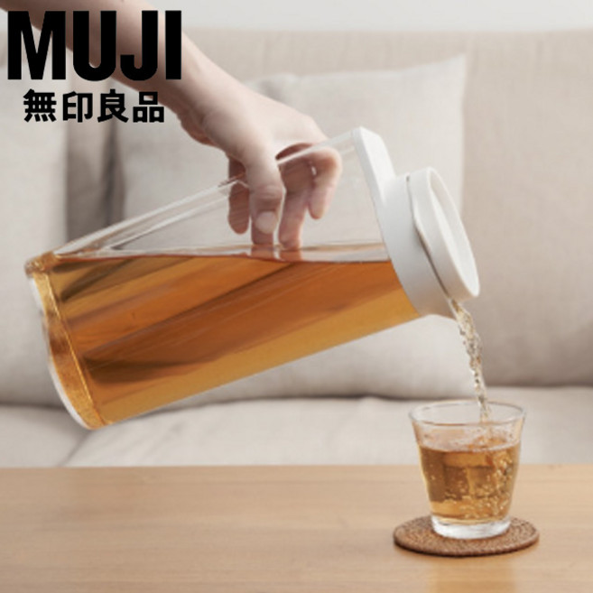 무인양품 무지 보리차 커피 냉장고 눕혀서 보관 가능한 유리 투명 물병, 1개, 2L