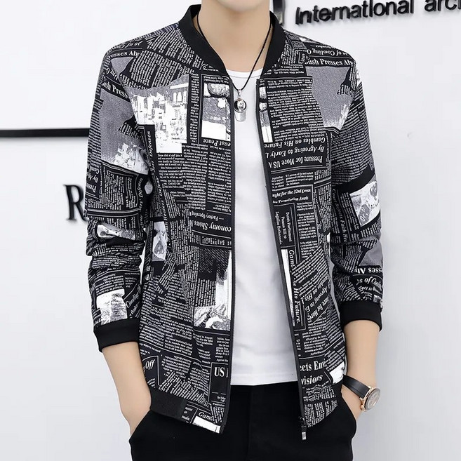 녕동 남성 프린트 자켓 봄가을 캐주얼 슬림 청년 통기성 패션 얇은 집업 자켓