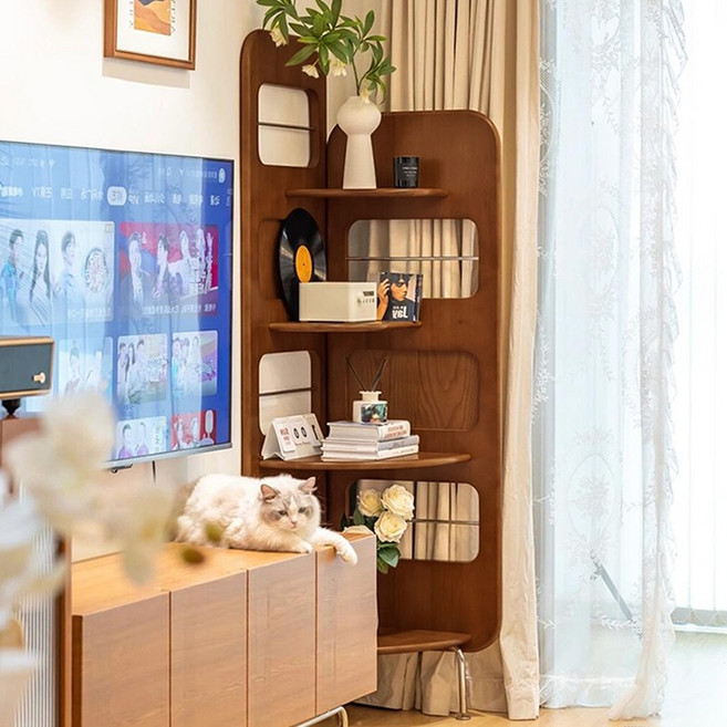 일공이오마켓 코너 구석장식장 거실장식장 원목미니진열장 장식장가구 인테리어가구 원목3단진열장 화분진열대, 월넛원목