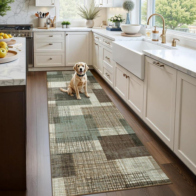 Ailyei Washable 2x6 Runner Rug for Hallway Kitchen Bedroom Modern Geometric Patchwork Grid Print