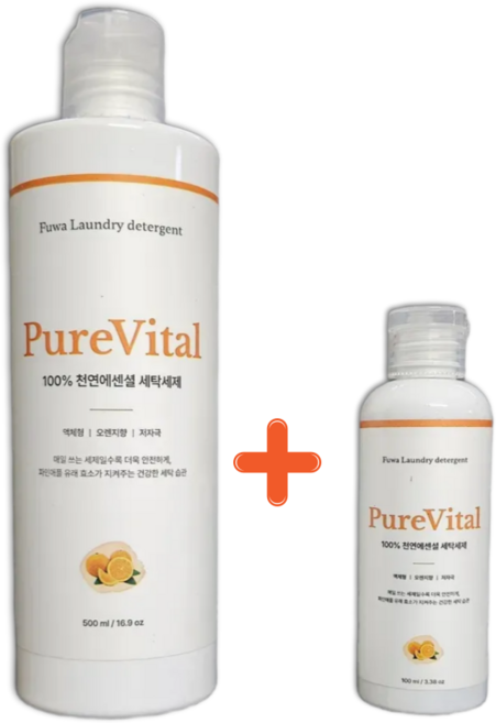 [퓨어바이탈] 프리미엄 천연성분 99% 파인애플세탁세제 액체세탁세제 오렌지향 500ML+100ML 추가증정, 1개, 500ml