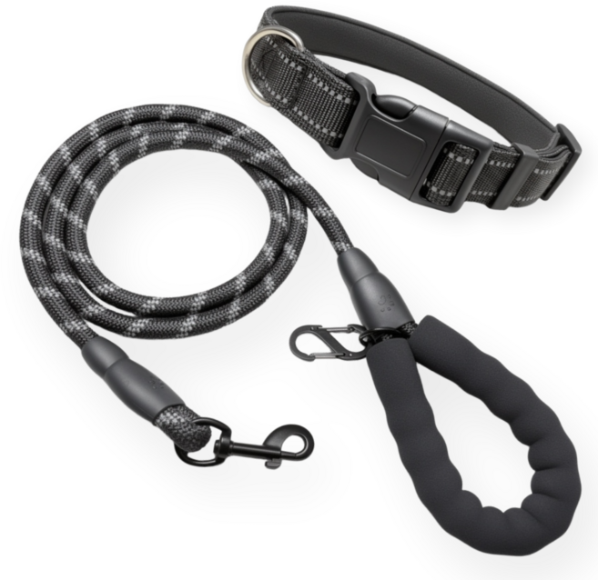 온벨 대형견 중형견 목줄 세트, 1세트, 블랙