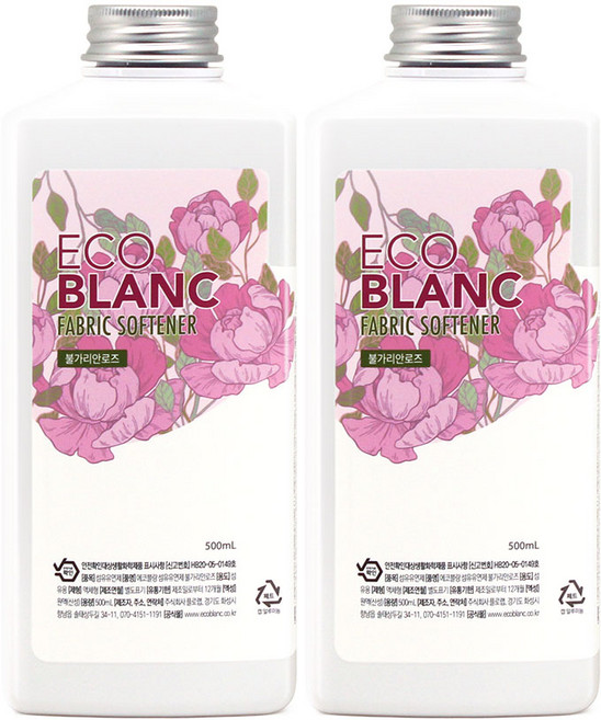 에코블랑 퍼퓸 섬유유연제 불가리안로즈, 2개, 500ml