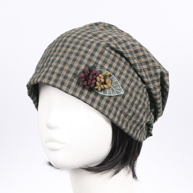 알앤에프 여성 비니 두건 중년 모자 사계절 실내 주방 식당 항암 체크비니(BN-006)