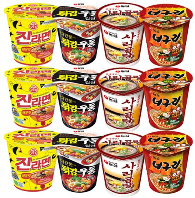 소컵 12종 세트 진라면 매운맛 3개+튀김우동 3개+사리곰탕 3개+너구리 3개, 1개