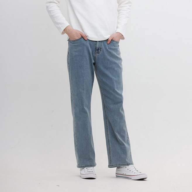 [잠뱅이] 남성 밴드 워싱 와이드핏 데님 팬츠 라이트블루